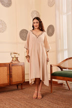 Women's Beige Embroidered Kaftan