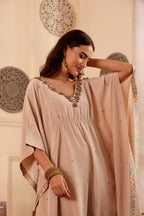 Women's Beige Embroidered Kaftan