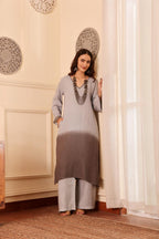 Silver Grey Ombre linen Kurta with Dupatta for Women