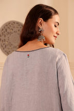 Silver Grey Ombre linen Kurta with Dupatta for Women