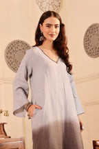 Silver Grey Ombre linen Kurta with Dupatta for Women