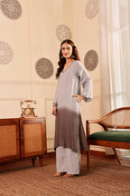 Silver Grey Ombre linen Kurta with Dupatta for Women