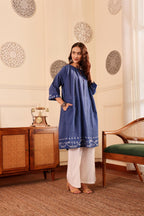 Royal Blue Checked Cotton Kurta for Women