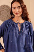 Royal Blue Checked Cotton Kurta for Women