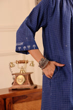 Royal Blue Checked Cotton Kurta for Women