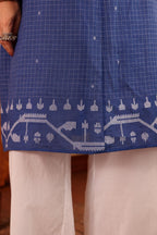 Royal Blue Checked Cotton Kurta for Women