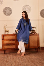 Royal Blue Checked Cotton Kurta for Women