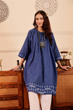 Royal Blue Checked Cotton Kurta for Women