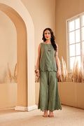 Women's Sage Green Embroidered mulmul Co-ord Set