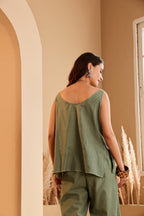 Women's Sage Green Embroidered mulmul Co-ord Set