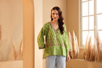 Green Printed Cotton Kaftan Top for Women