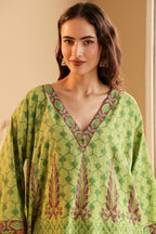 Green Printed Cotton Kaftan Top for Women