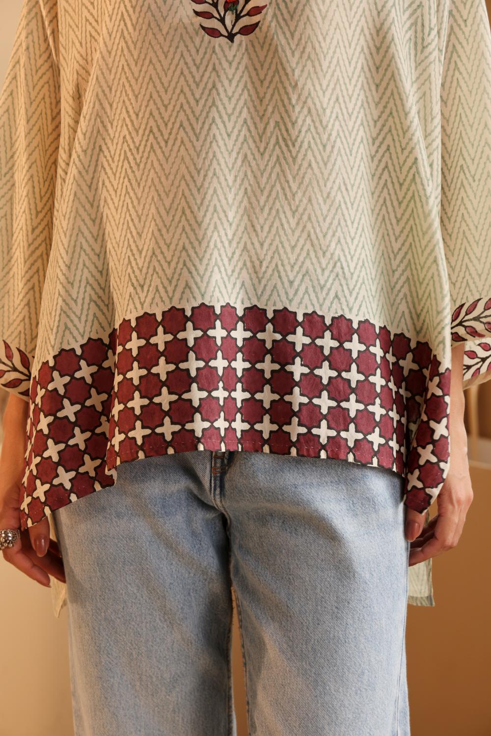 Elegant Chevron Print silk Kaftan short top