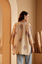 Women's Beige Hand Block Printed Cotton Jamdani Top