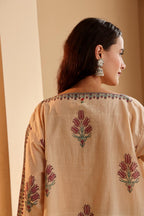 Women's Beige Hand Block Printed Cotton Jamdani Top