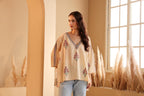 Women's Beige Hand Block Printed Cotton Jamdani Top