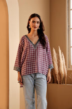 Women's Lavender Hand Block Printed silk Top