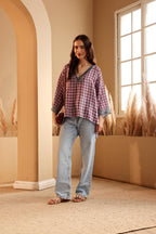Women's Lavender Hand Block Printed silk Top