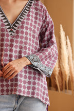 Women's Lavender Hand Block Printed silk Top