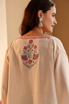 Women's Ivory Floral Printed silk Kaftan Top