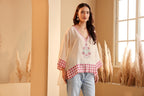 Women's Ivory Floral Printed silk Kaftan Top