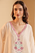 Women's Ivory Floral Printed silk Kaftan Top