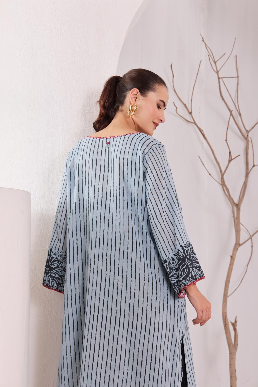 Women's Blue Striped Cotton Dress
