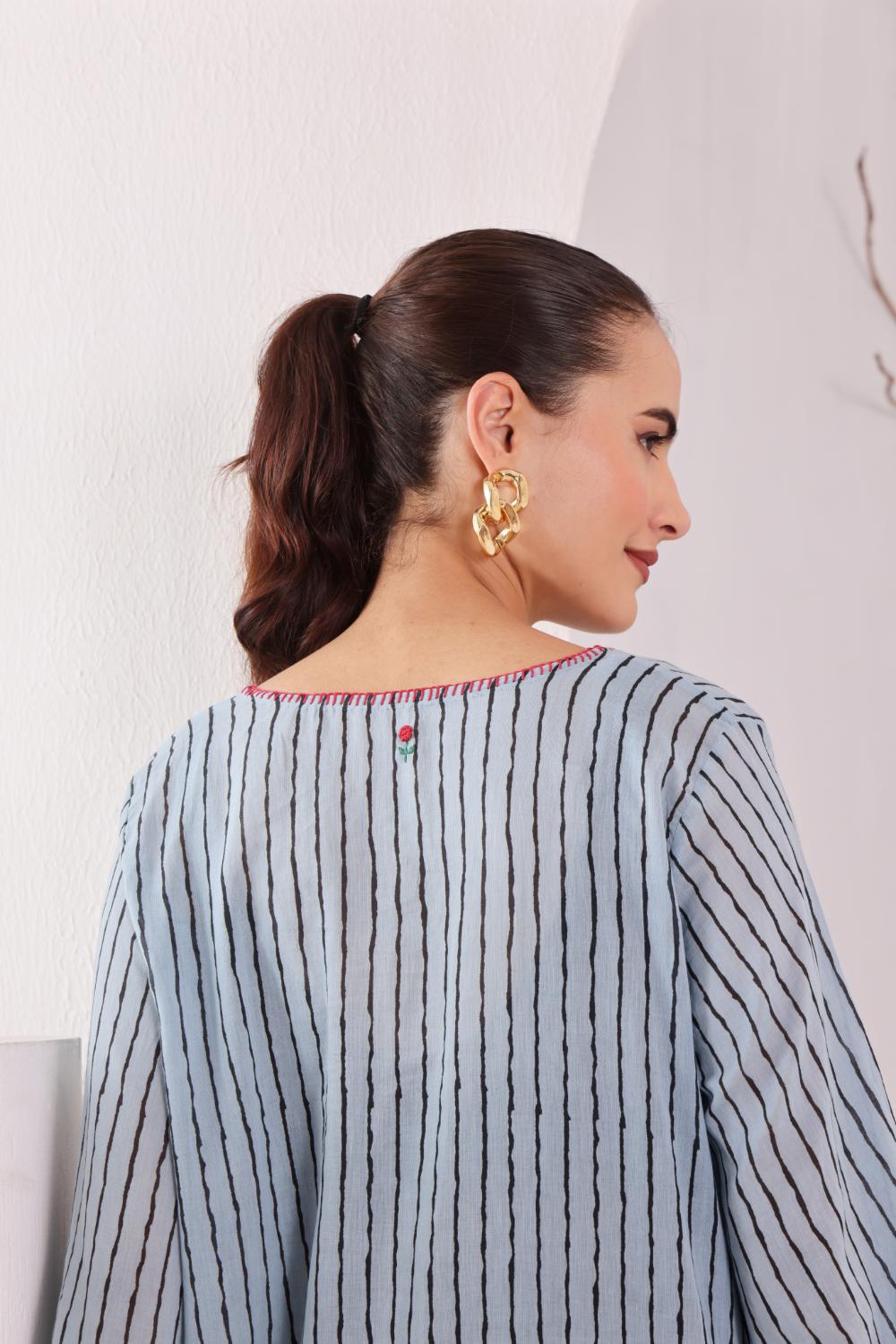 Women's Blue Striped Cotton Dress