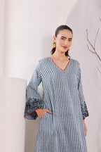 Women's Blue Striped Cotton Dress