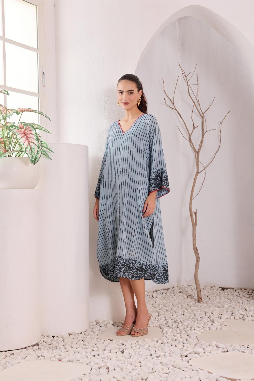 Women's Blue Striped Cotton Dress