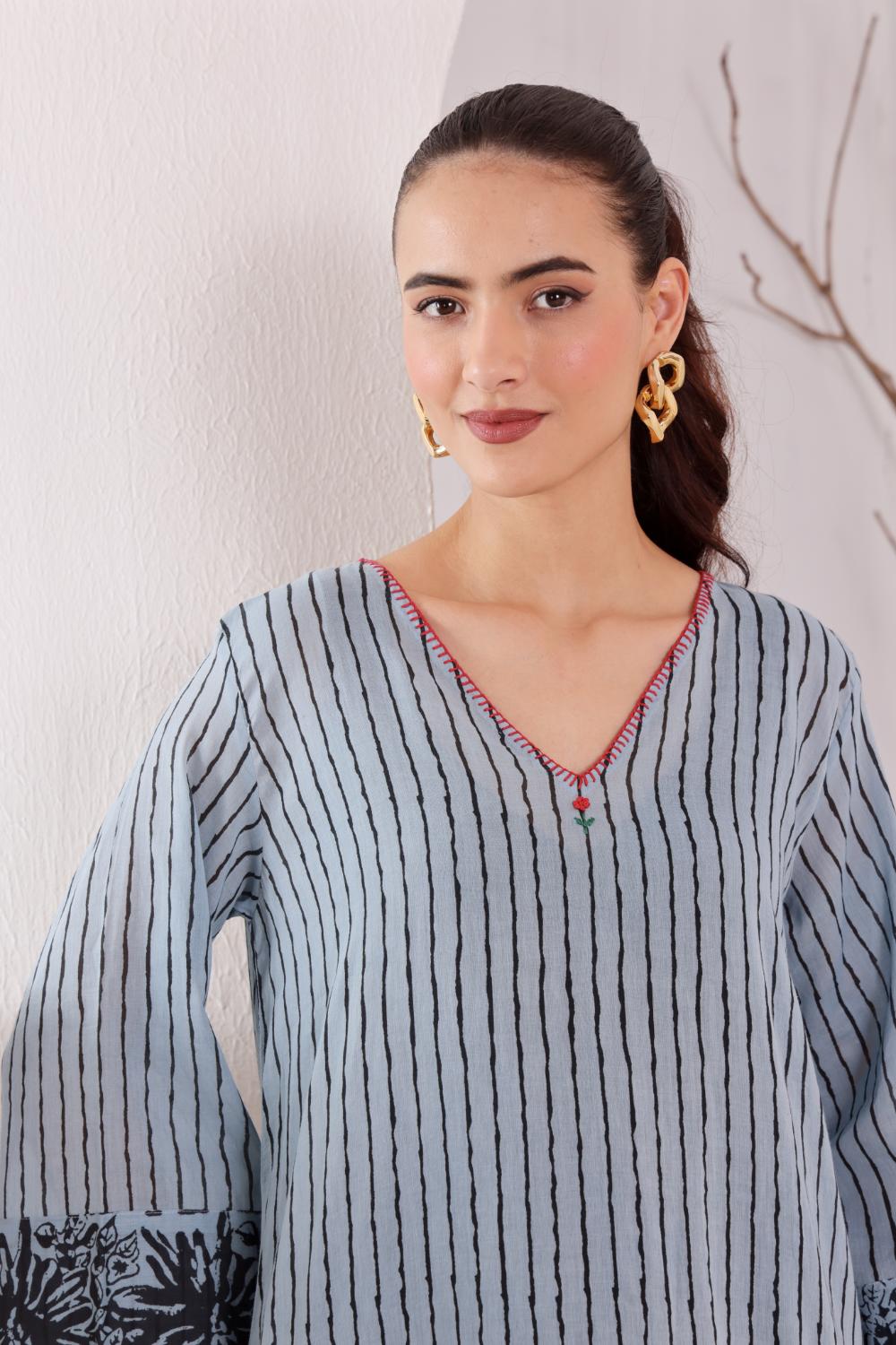 Women's Blue Striped Cotton Dress