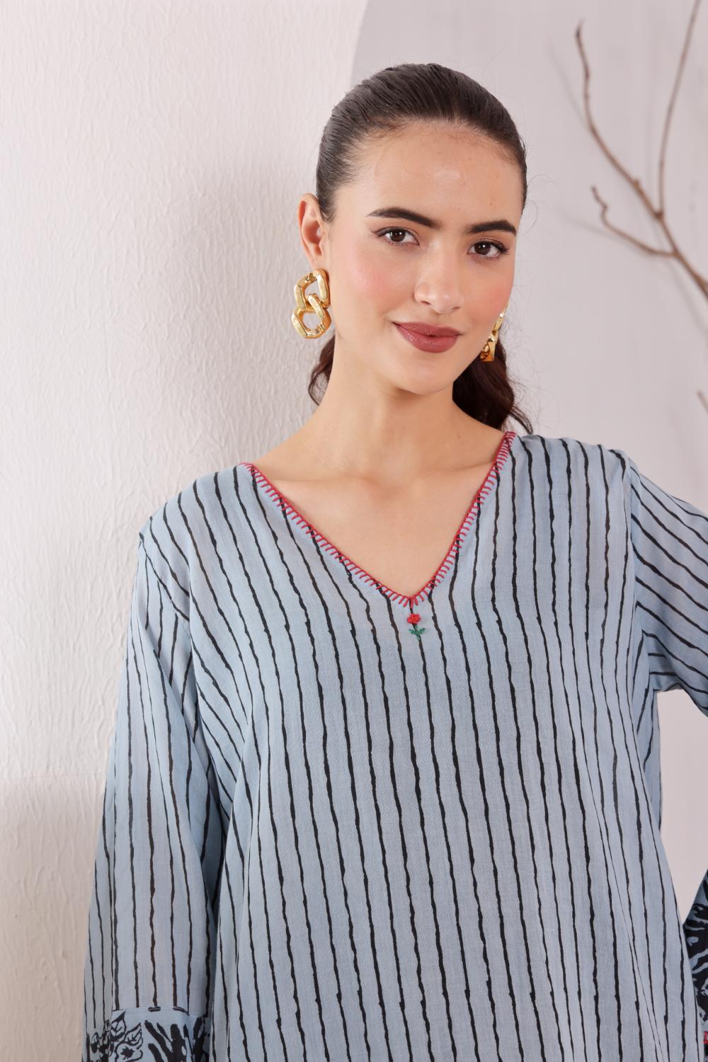 Women's Blue Striped Cotton Dress
