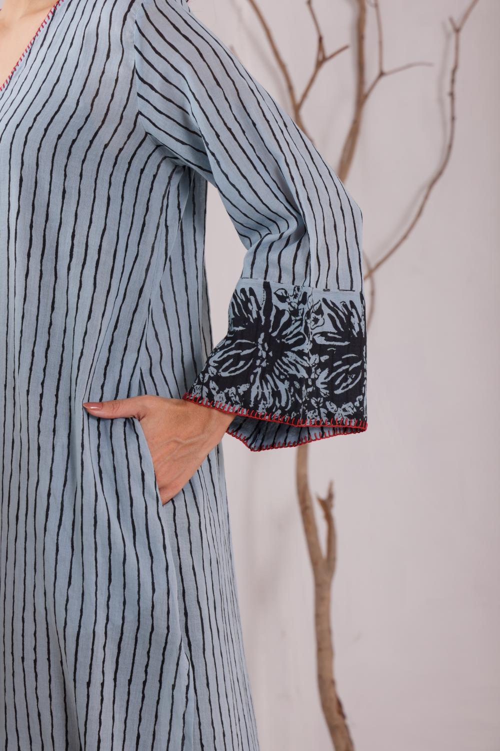 Women's Blue Striped Cotton Dress