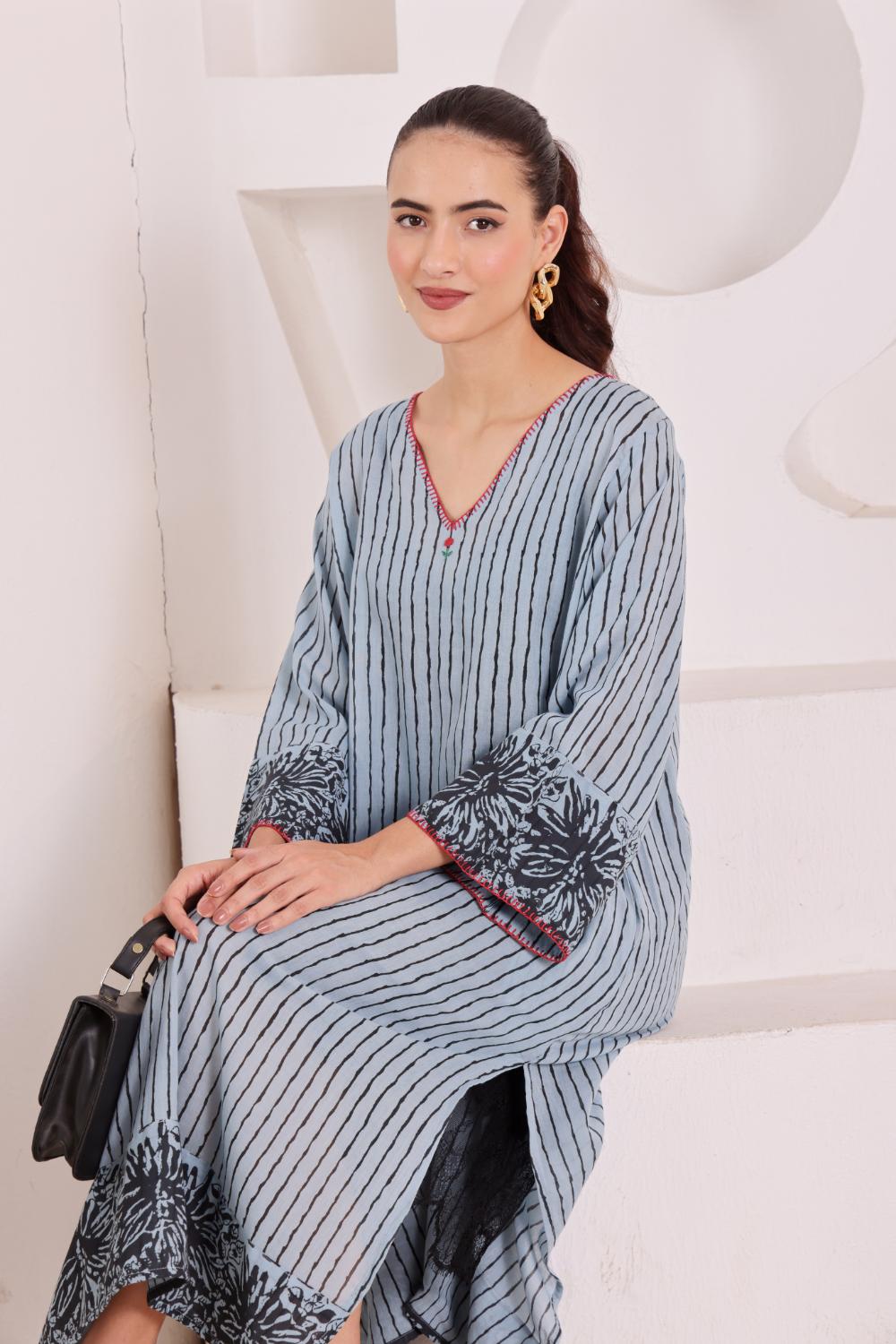 Women's Blue Striped Cotton Dress