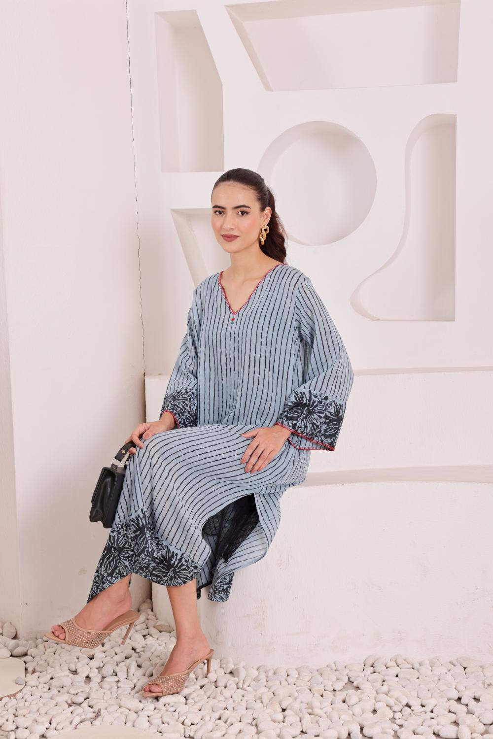 Women's Blue Striped Cotton Dress