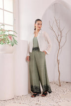 Women's Olive Green Printed mulmul block printed Palazzo Pants