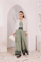 Women's Olive Green Printed mulmul block printed Palazzo Pants