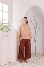 Women's Beige Oversized jamdani Kurta & Brown Palazzo Set