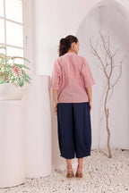 Pink Striped Cotton Wrap Top for Women