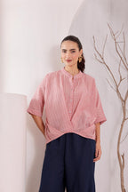 Pink Striped Cotton Wrap Top for Women