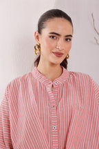 Pink Striped Cotton Wrap Top for Women