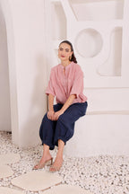 Pink Striped Cotton Wrap Top for Women