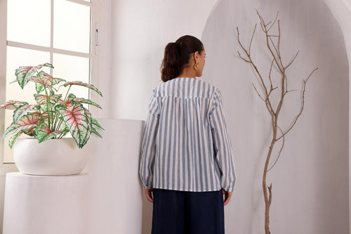 Blue & White Striped Cotton Top for Women
