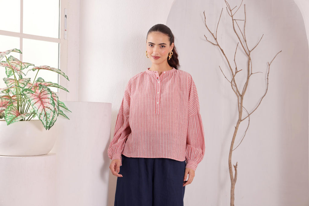 Women's Pink Striped Cotton Tunic