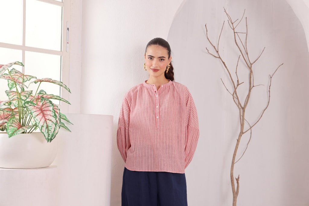 Women's Pink Striped Cotton Tunic