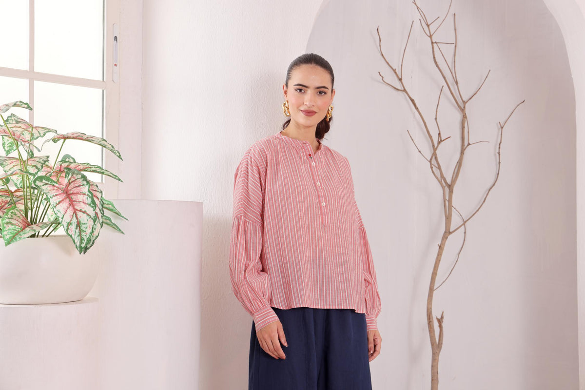 Women's Pink Striped Cotton Tunic