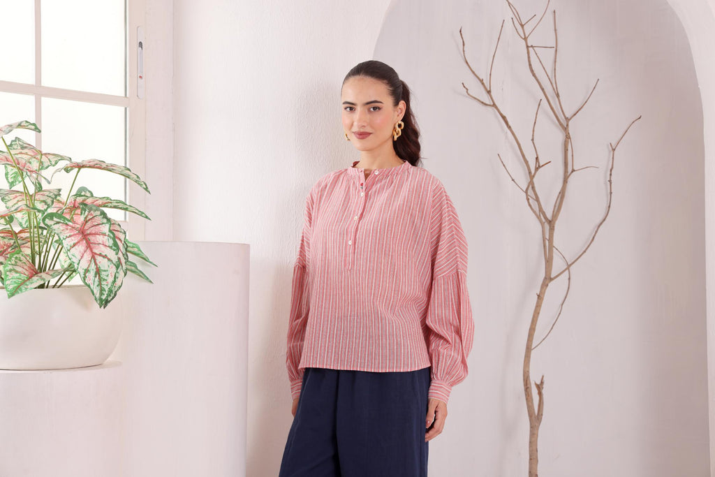 Women's Pink Striped Cotton Tunic