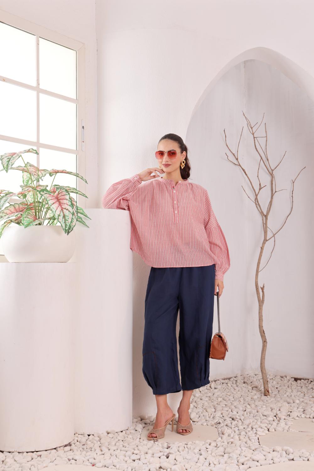 Women's Pink Striped Cotton Tunic