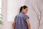 Women's Blue handblocked Striped Cotton jamdani Tunic