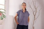 Women's Blue handblocked Striped Cotton jamdani Tunic